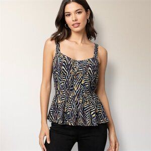 Anthropologie Jamie L Black Tan Zebra Animal Print Peplum Top Festival Resort